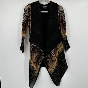 Berek Pleated Animal Print Asymmetrical Duster Cardigan Women's Size L